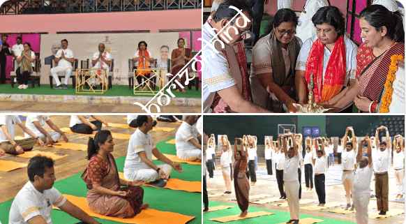 राजस्थान न्यूज़: एसएमएस स्टेडियम में अंतर्राष्ट्रीय योग दिवस का मुख्य कार्यक्रम ने राज्यपाल हरिभाऊ बागड़े और उपमुख्यमंत्री प्रेमचंद बैरवाकिया सामूहिक योगाभ्यास